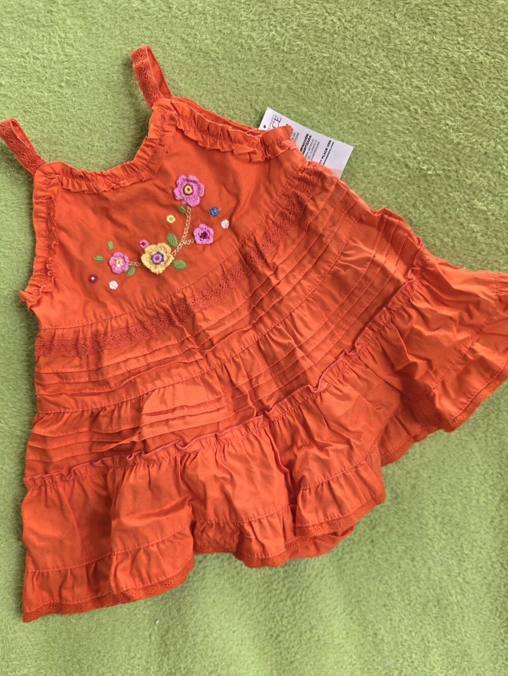 NWT  0-3M  Baby Girls -2P SUNDRESS Bright ORANGE Flowers - Ruffle + Panties (Q5)